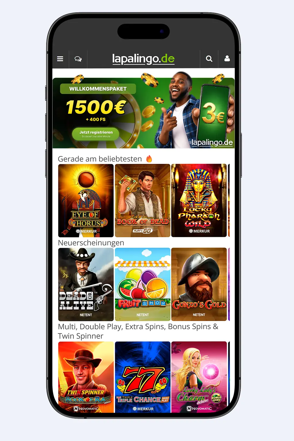 Lapalingoz.de Casino-App mit Spieleauswahl